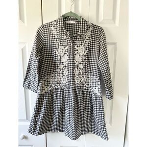 ZARA Gingham Embroidered Tunic Dress